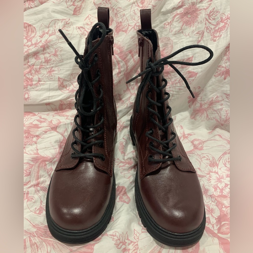 Women's Burgundy Combat Boots